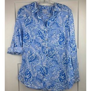 Lilly Pulitzer Captiva tunic top Good Reef Print Brewster Blue Sea Turtles Small